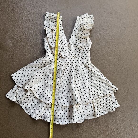 NEW LINE & DOT Kimmi Mini Dress Sz S Ivory Brown Dots Boho Ruffle Romantic - Picture 7 of 16